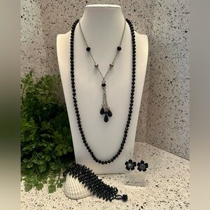 Black faceted beads jewelry set